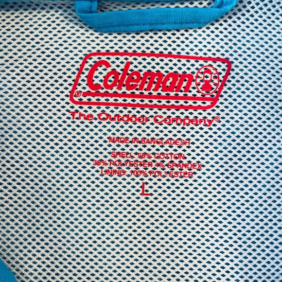 Coleman Mens Large Blue Short Sleeve Vented Fishing Shirt Button Down Tactical - Picture 3 of 9